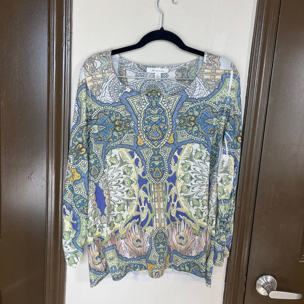 JM Collection Multicolor Embellished Top L Boho Y2K Hippie Eclectic Colorful